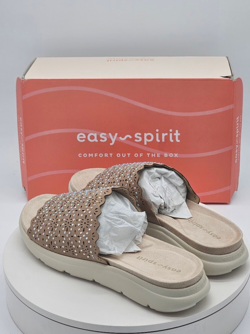 Easy Spirit Alora3 Light Natural Rhinestone Slide Sandals Women’s Size 11 - Picture 5 of 10